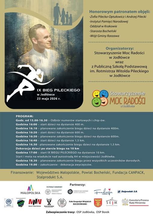 Plakat promujący IX Bieg Pileckiego w Jodłówce